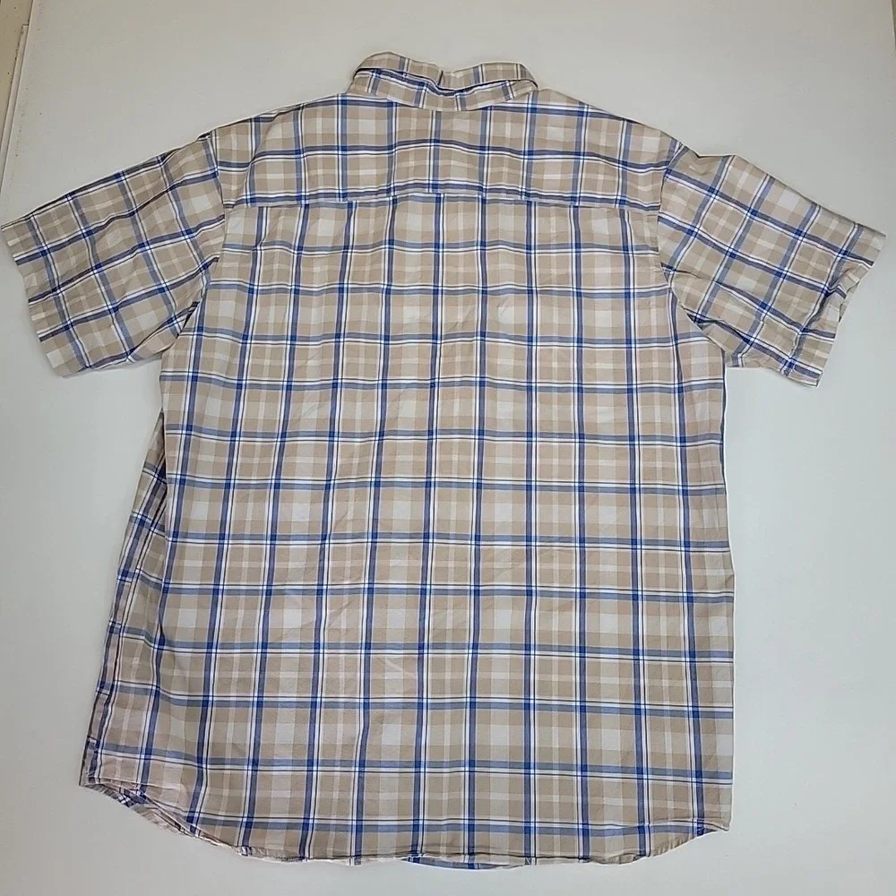 Columbia Button Up Shirt Men's XL Beige Check Short Sleeve Outdoor Casual Preppy